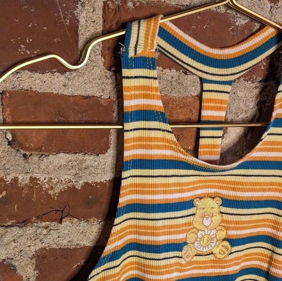 Y2K Care Bears Large Funshine Sunny Racer Back‎ Striped Ribbed Tank Top - Picture 2 of 9